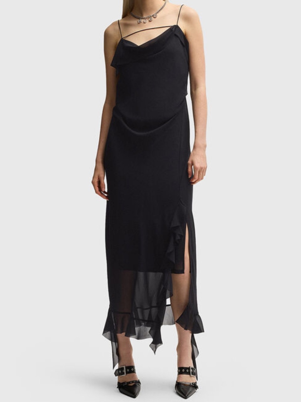 HUGO Hugo Boss Sz 12 Dress Kamani sleeveless midi Black Goth Minimalist Designer